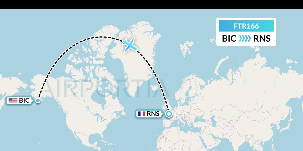 FTR166 Finist'Air Flight Map: Big Creek to Rennes