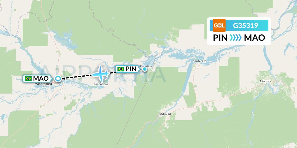 G35319 GOL Transportes Aeros Flight Map: Parintins to Manaus