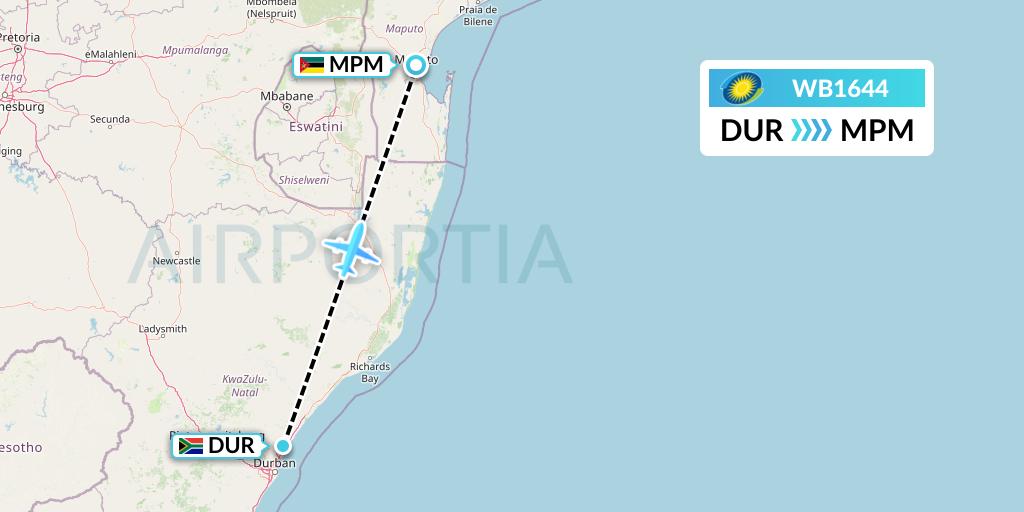 WB1644 RwandAir Flight Map: Durban to Maputo