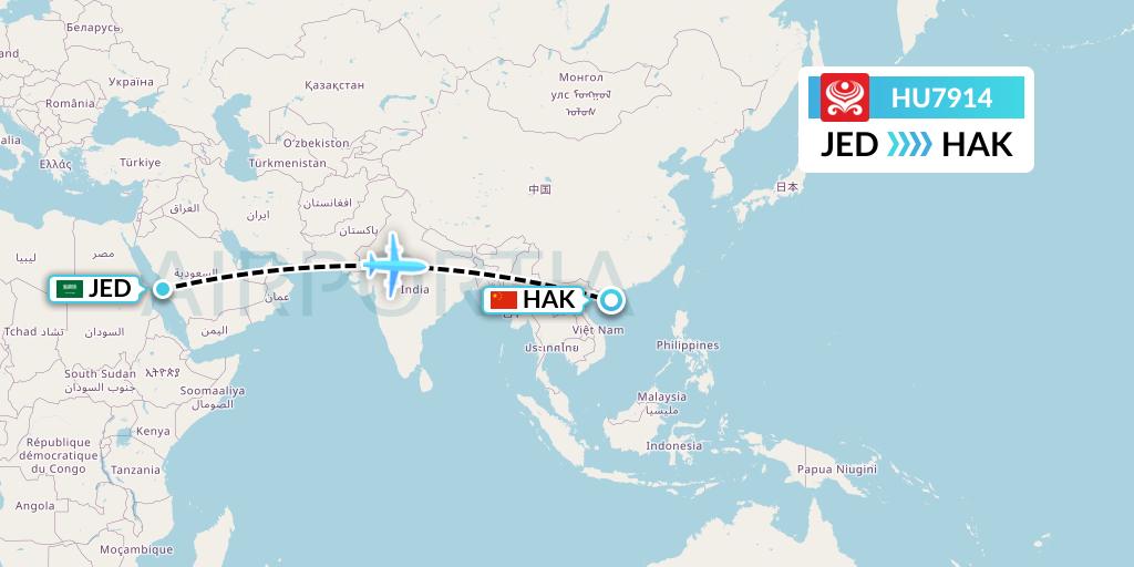 HU7914 Hainan Airlines Flight Map: Jeddah to Haikou
