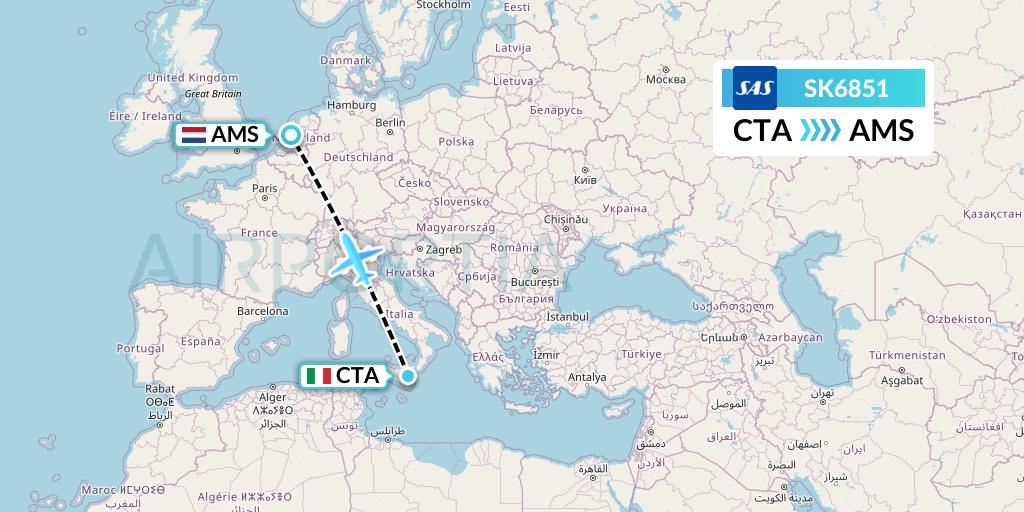 SK6851 SAS Flight Map: Catania to Amsterdam