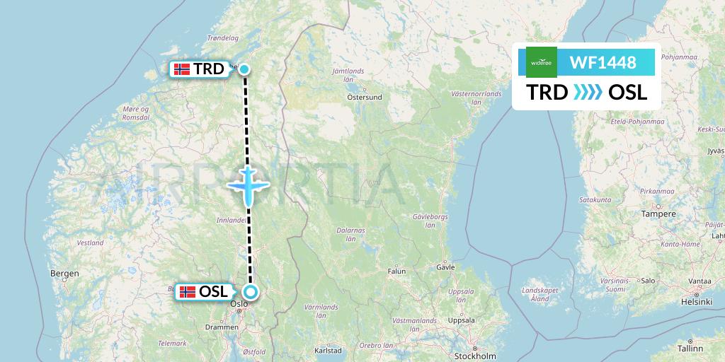 WF1448 Wideroe Flight Map: Trondheim to Oslo