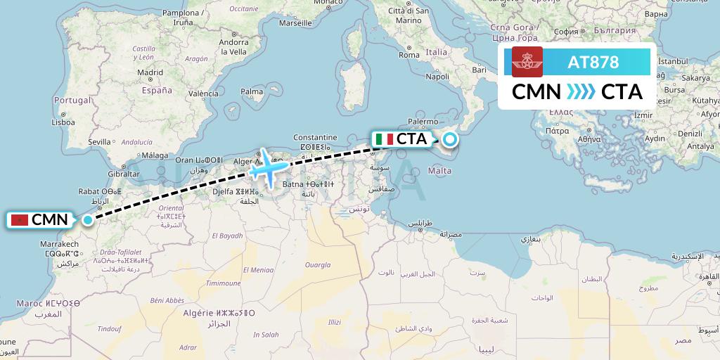 AT878 Royal Air Maroc Flight Map: Casablanca to Catania