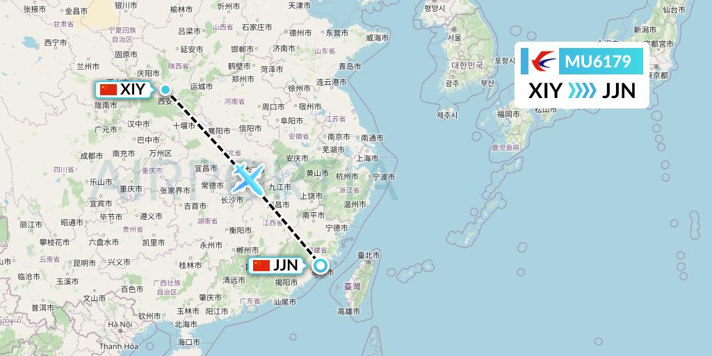 MU6179 China Eastern Airlines Flight Map: Xi'an to Jinjiang