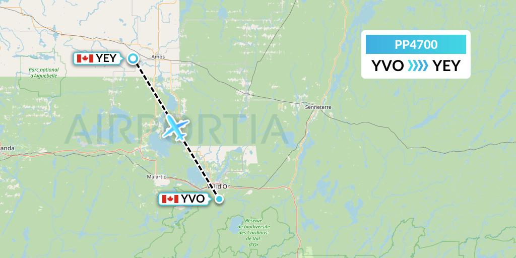 PP4700 Jet Aviation Business Jets Flight Map: Val-d'Or to Amos