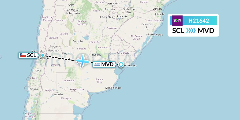 H21642 Sky Airline Flight Map: Santiago to Montevideo