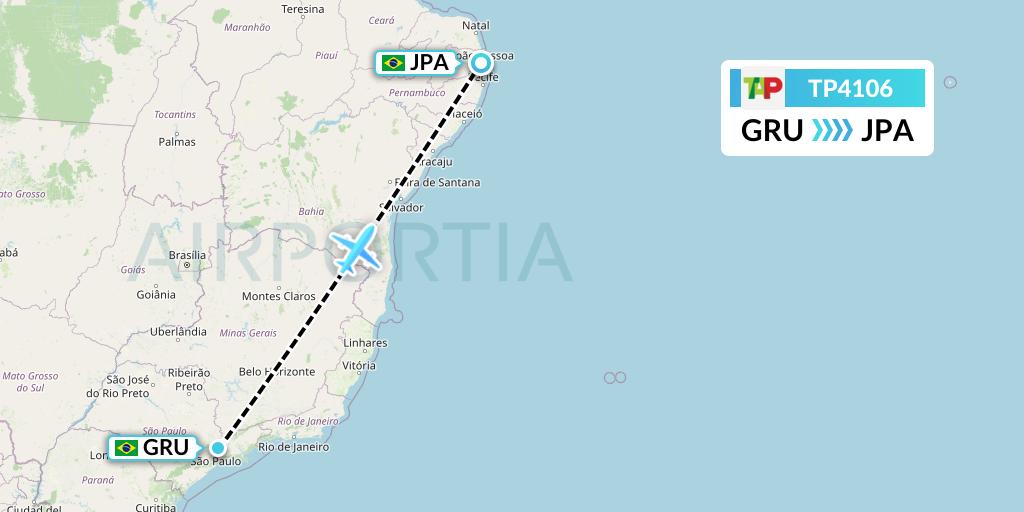 TP4106 TAP Portugal Flight Map: Sao Paulo to Joao Pessoa