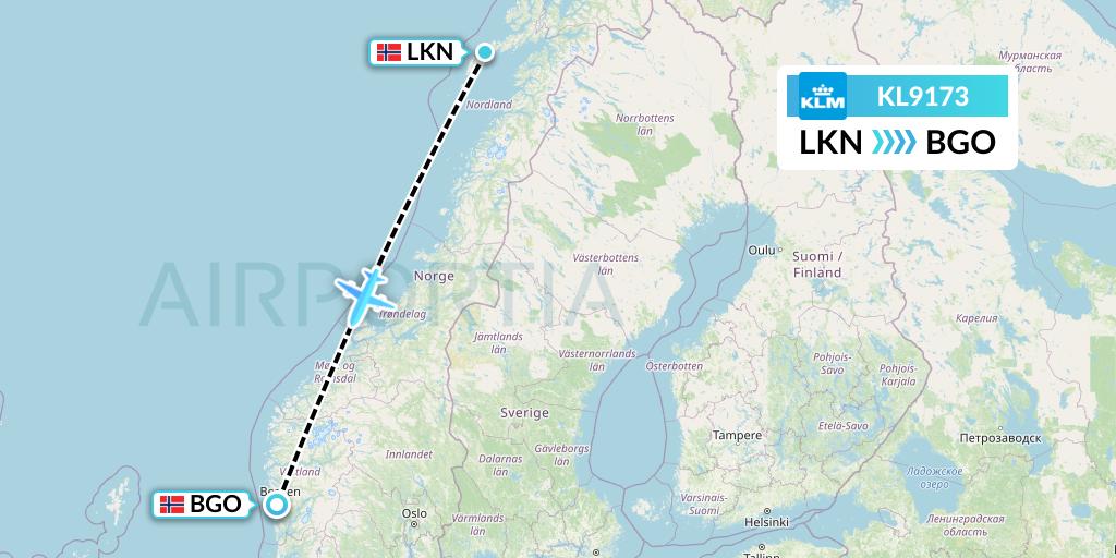 KL9173 KLM Flight Map: Leknes to Bergen