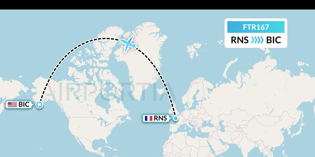 FTR167 Finist'Air Flight Map: Rennes to Big Creek