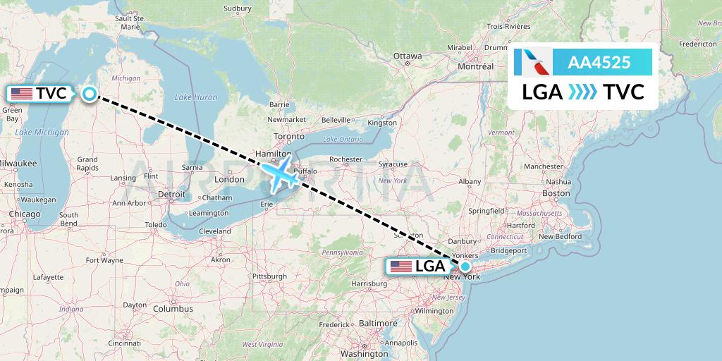 AA4525 American Airlines Flight Map: New York to Traverse City
