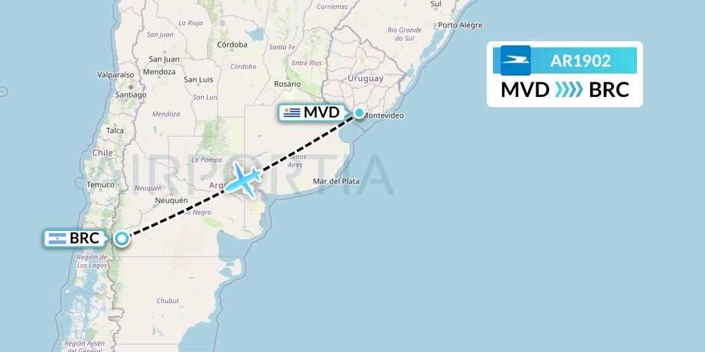 AR1902 Aerolineas Argentinas Flight Map: Montevideo to San Carlos de Bariloche