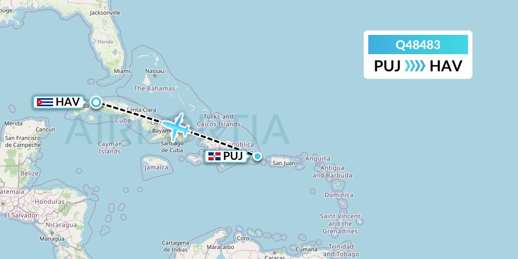 Q48483 Euroairlines Flight Map: Punta Cana to Havana