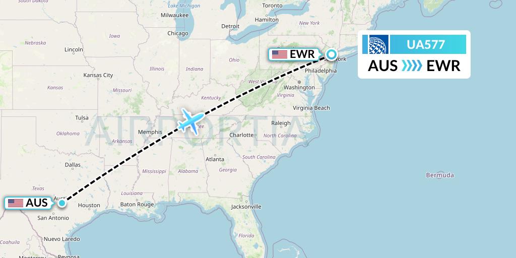 UA577 United Airlines Flight Map: Austin to New York