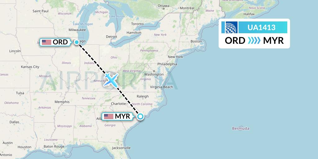 UA1413 United Airlines Flight Map: Chicago to Myrtle Beach