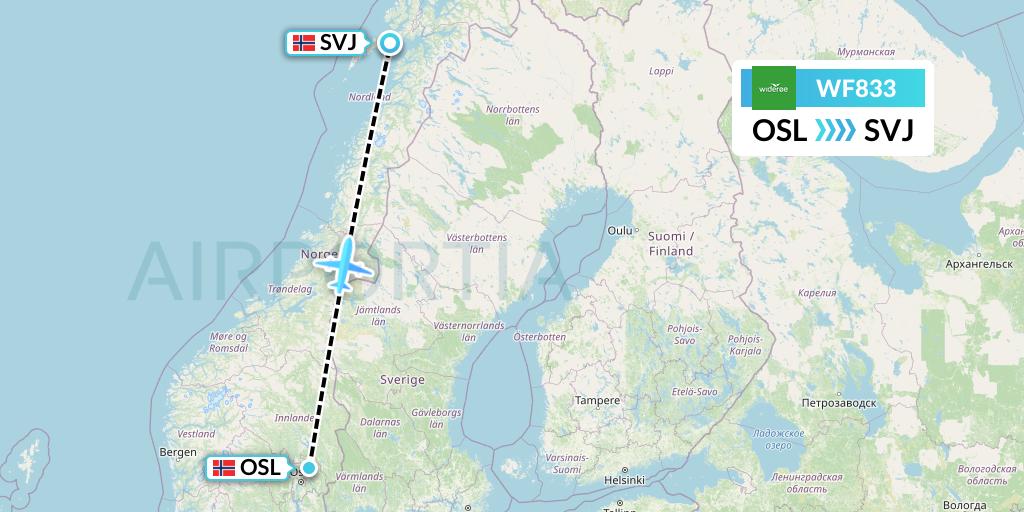 WF833 Wideroe Flight Map: Oslo to Svolvaer