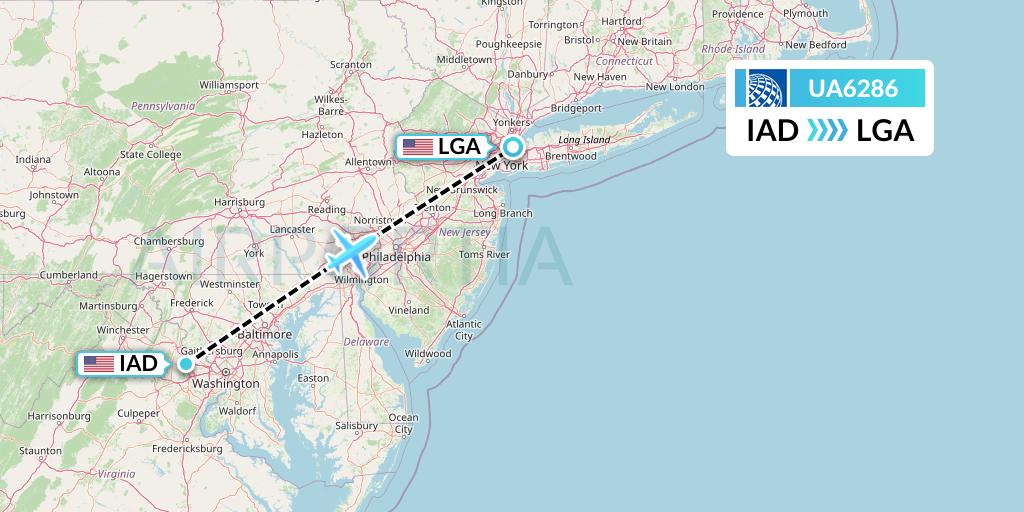 UA6286 United Airlines Flight Map: Washington to New York