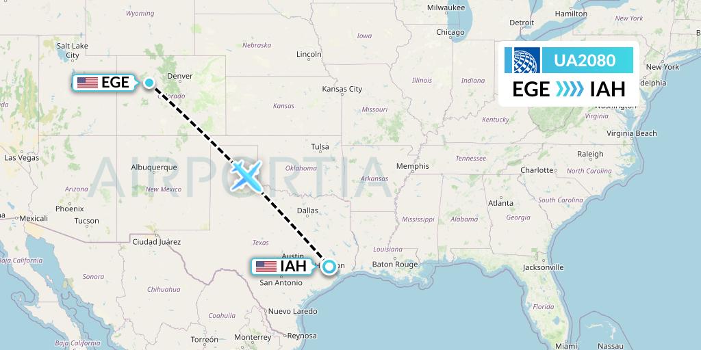 UA2080 United Airlines Flight Map: Eagle to Houston