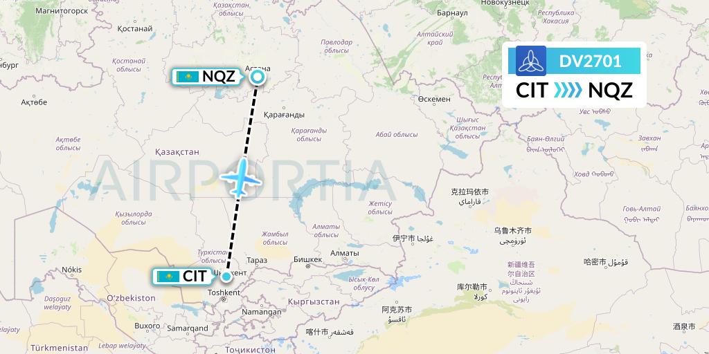 DV2701 SCAT Flight Map: Shymkent to Astana