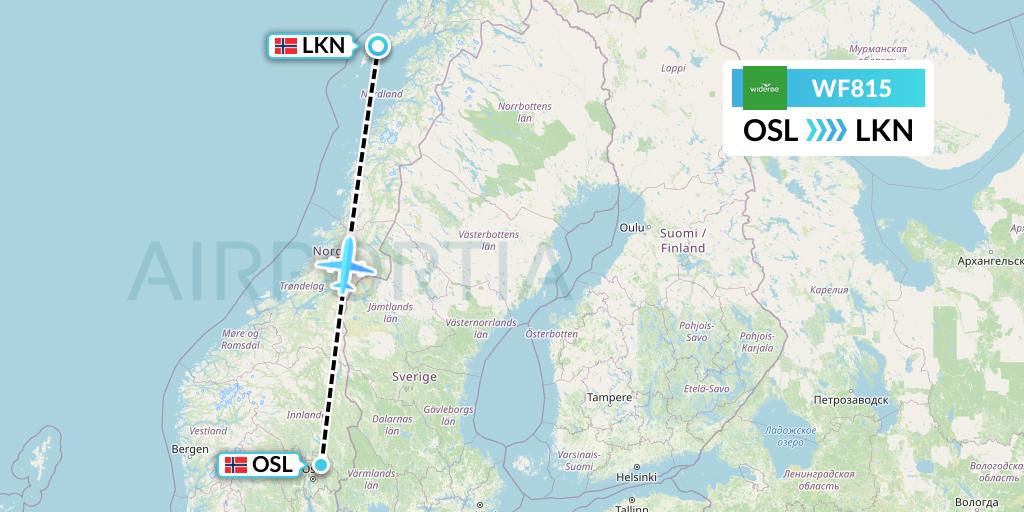 WF815 Wideroe Flight Map: Oslo to Leknes