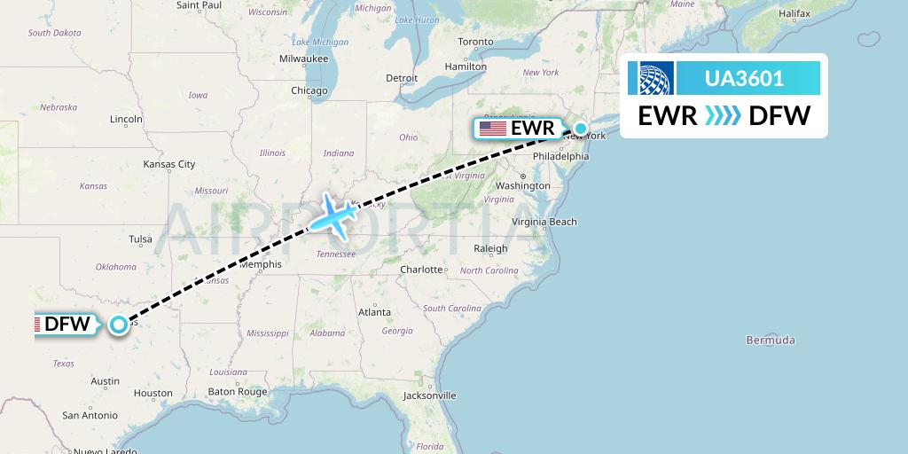 UA3601 United Airlines Flight Map: New York to Dallas