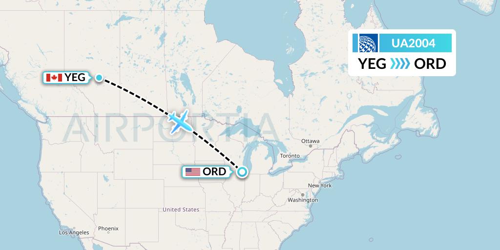 UA2004 United Airlines Flight Map: Edmonton to Chicago
