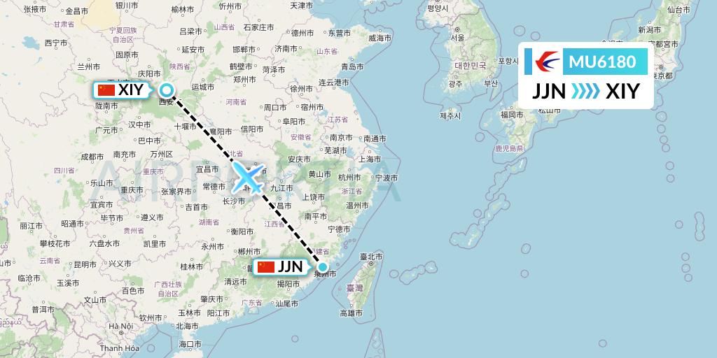 MU6180 China Eastern Airlines Flight Map: Jinjiang to Xi'an