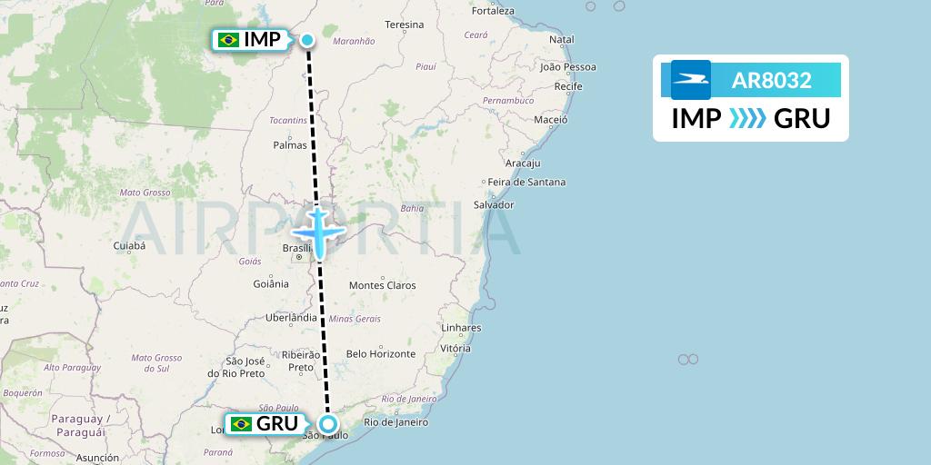 AR8032 Aerolineas Argentinas Flight Map: Imperatriz to Sao Paulo