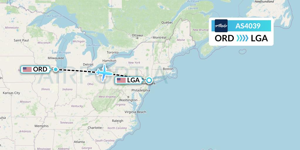 AS4039 Alaska Airlines Flight Map: Chicago to New York