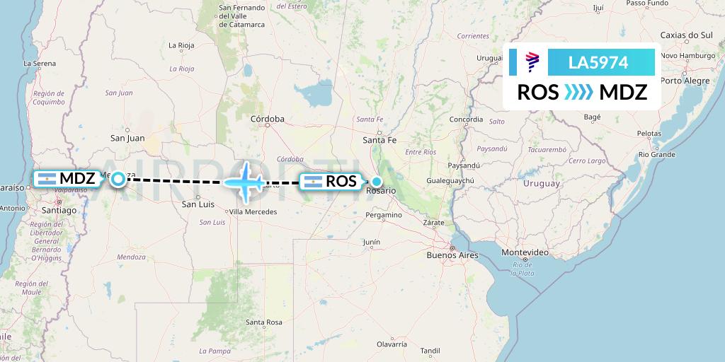 LA5974 LAN Airlines Flight Map: Rosario to Mendoza