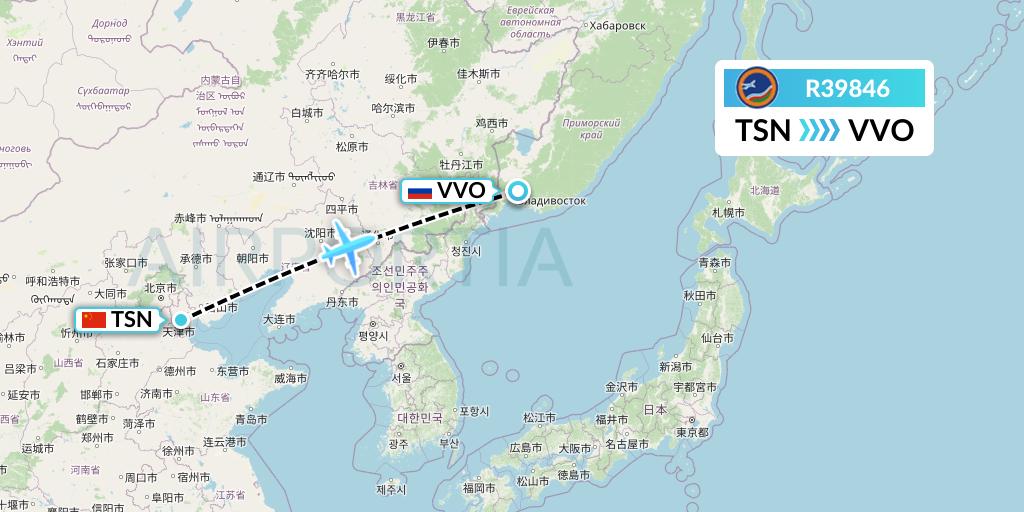 R39846 Yakutia Airlines Flight Map: Tianjin to Vladivostok