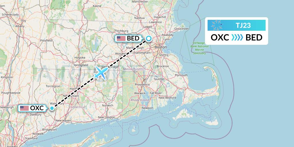 TJ23 Tradewind Aviation Flight Map: Oxford to Bedford