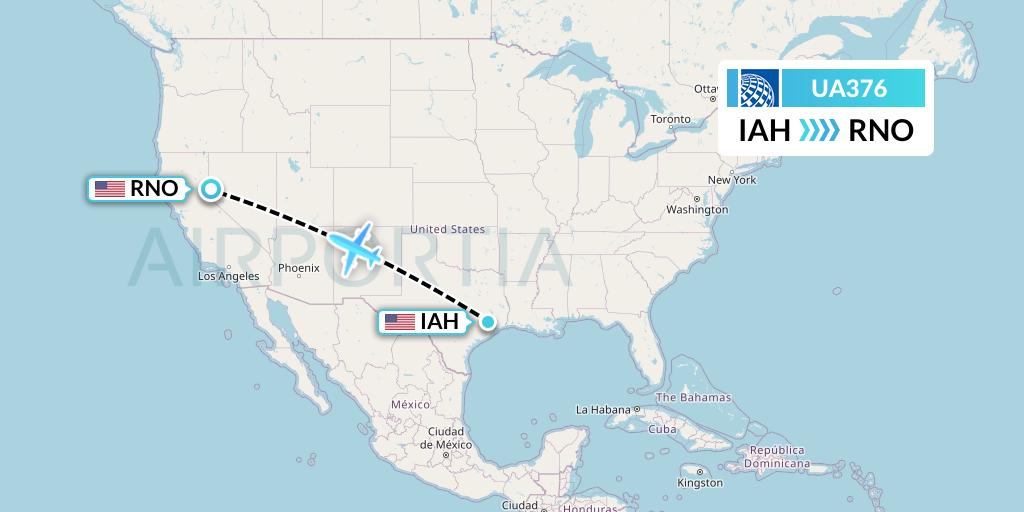 UA376 United Airlines Flight Map: Houston to Reno