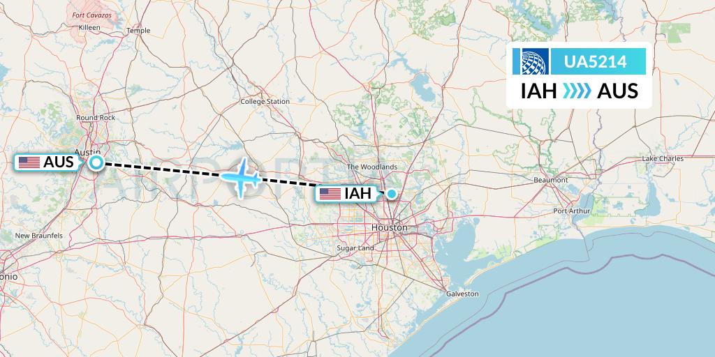UA5214 United Airlines Flight Map: Houston to Austin