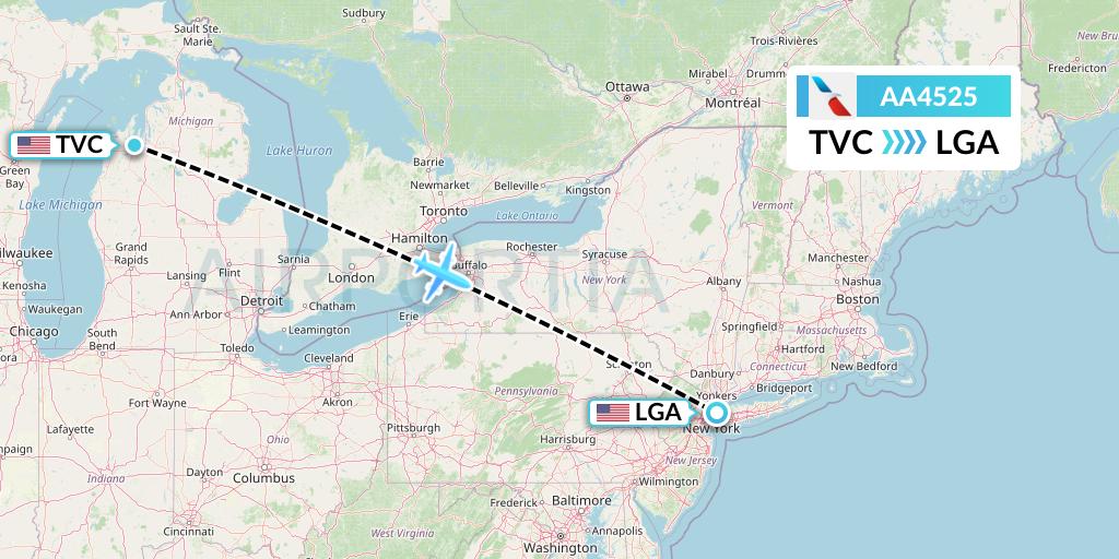 AA4525 American Airlines Flight Map: Traverse City to New York