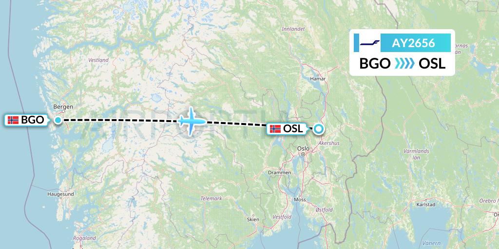 AY2656 Finnair Flight Map: Bergen to Oslo