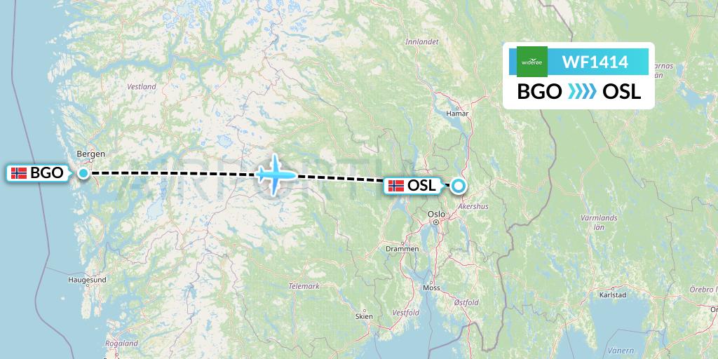 WF1414 Wideroe Flight Map: Bergen to Oslo