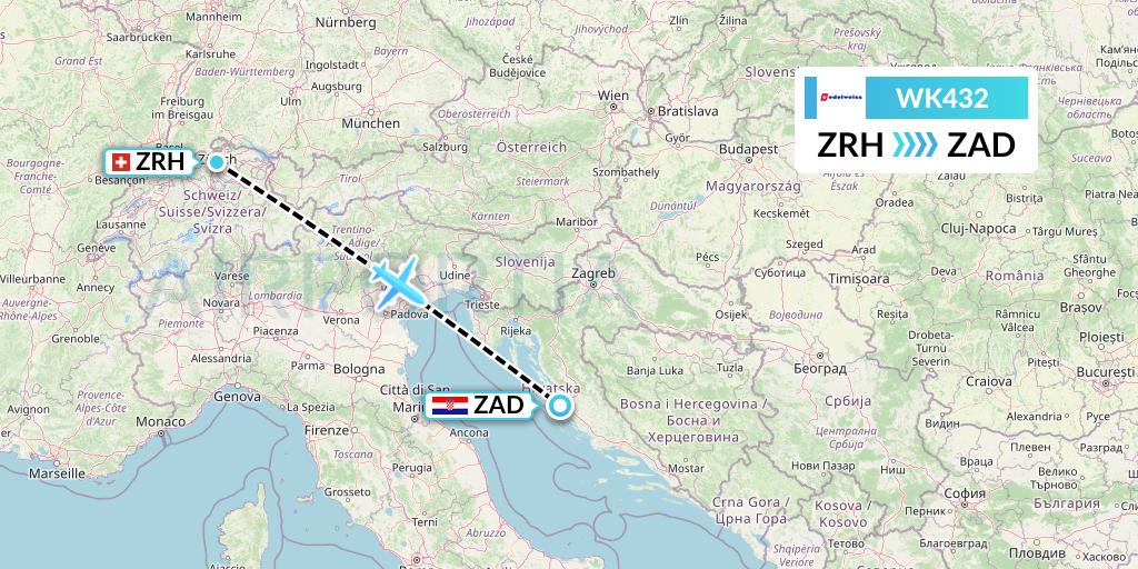 WK432 Edelweiss Air Flight Map: Zurich to Zadar