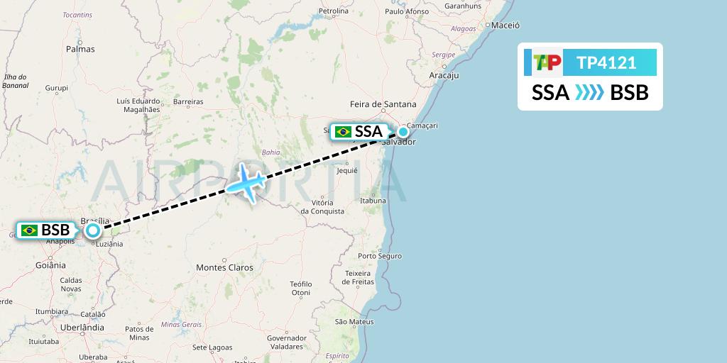 TP4121 TAP Portugal Flight Map: Salvador to Brasilia