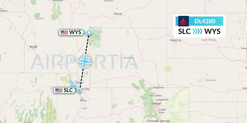 DL4280 Delta Air Lines Flight Map: Salt Lake City to West Yellowstone