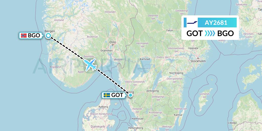 AY2681 Finnair Flight Map: Gothenburg to Bergen