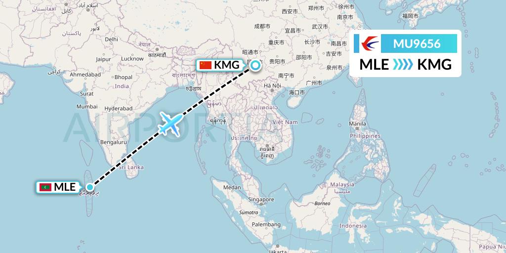 MU9656 China Eastern Airlines Flight Map: Male to Kunming