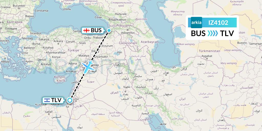 IZ4102 Arkia Israeli Airlines Flight Map: Batumi to Tel Aviv