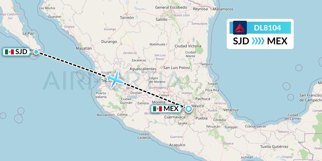 DL8104 Delta Air Lines Flight Map: San Jose del Cabo to Mexico City