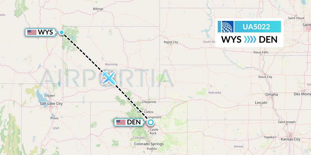 UA5022 United Airlines Flight Map: West Yellowstone to Denver