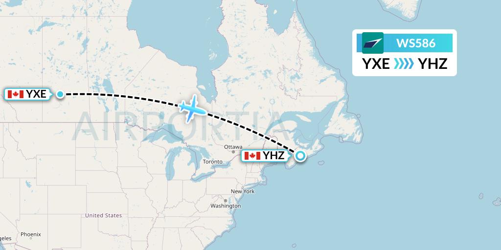 WS586 WestJet Flight Map: Saskatoon to Halifax