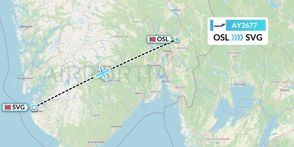 AY2677 Finnair Flight Map: Oslo to Stavanger
