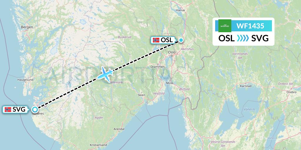 WF1435 Wideroe Flight Map: Oslo to Stavanger