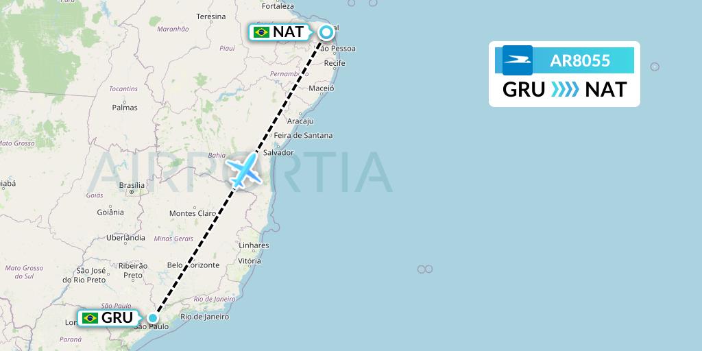 AR8055 Aerolineas Argentinas Flight Map: Sao Paulo to Natal