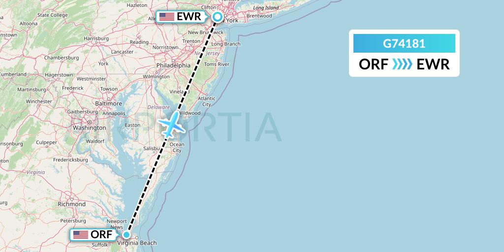G74181 GoJet Flight Map: Norfolk to New York