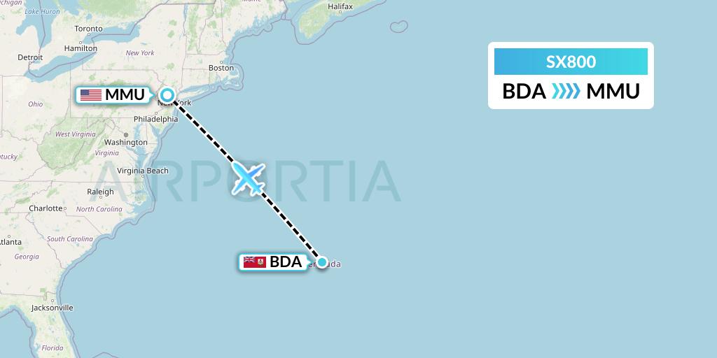 SX800 Flygta Airlines Flight Map: Bermuda to Morristown